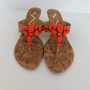 Nina Coral Stones Cork Kitten Heel Sandals Size 7 1/2